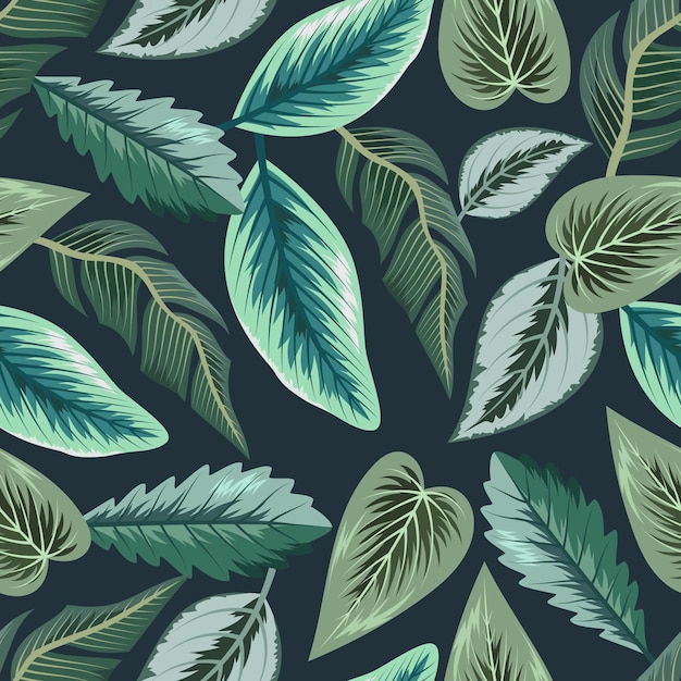 Seamless pattern with beautiful exotic tropical leaves