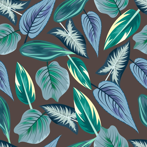 Seamless pattern with beautiful exotic tropical leaves