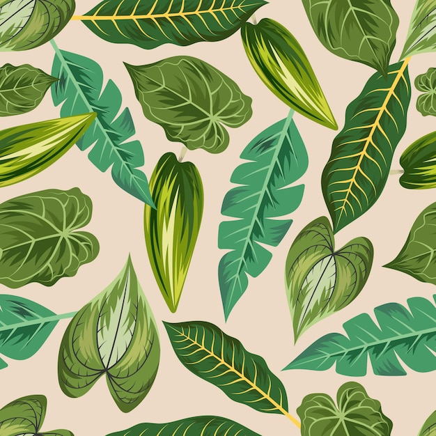 Seamless pattern with beautiful exotic tropical leaves