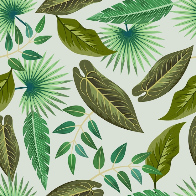 Seamless pattern with beautiful exotic tropical leaves