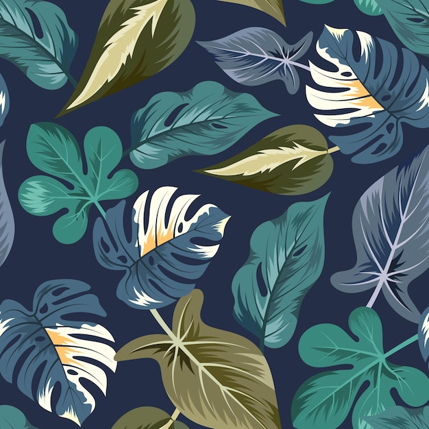 Seamless pattern with beautiful exotic tropical leaves