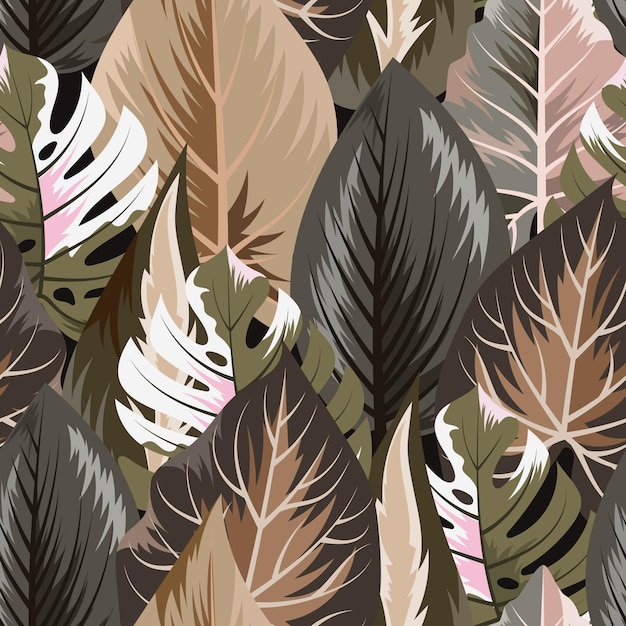 Seamless pattern with beautiful exotic tropical leaves