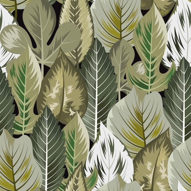 Seamless pattern with beautiful exotic tropical leaves