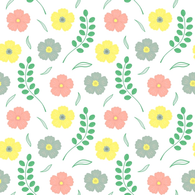 Seamless pattern with beautiful flowers leaves and twigs