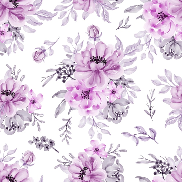 Seamless pattern with beautiful lilac flower and leaves