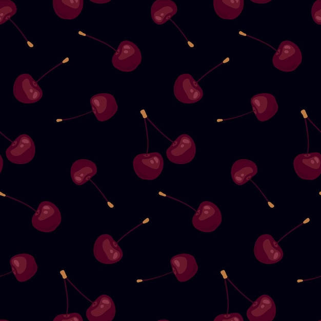 Seamless pattern with beauty cherries on black background