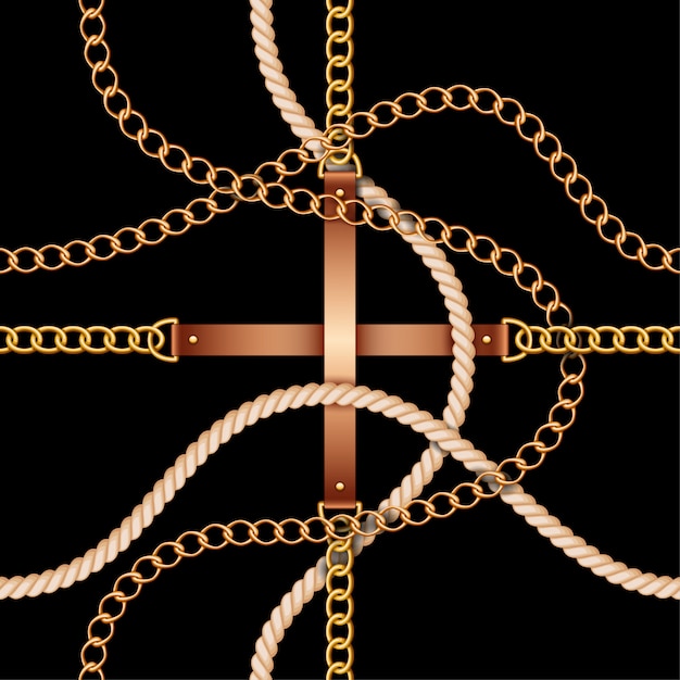 Seamless pattern with belts, chains and rope