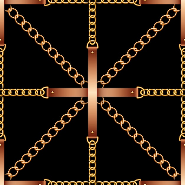 Seamless pattern with belts, chains and rope