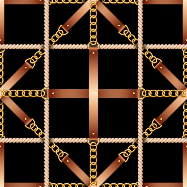 Seamless pattern with belts, chains and rope