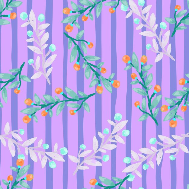 Seamless pattern with berry branches Hand drawn wild berries floral wallpaper