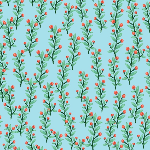 Seamless pattern with berry branches Hand drawn wild berries floral wallpaper