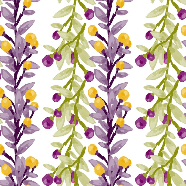 Seamless pattern with berry branches Hand drawn wild berries floral wallpaper