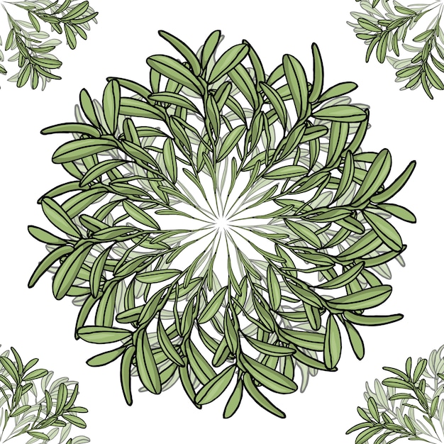 Vector seamless pattern with big and small mandalas of olive branches