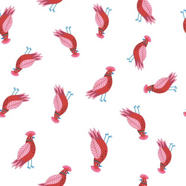 Seamless pattern with birds Decorative flowers Pattern with stylized birds Vector Flat style