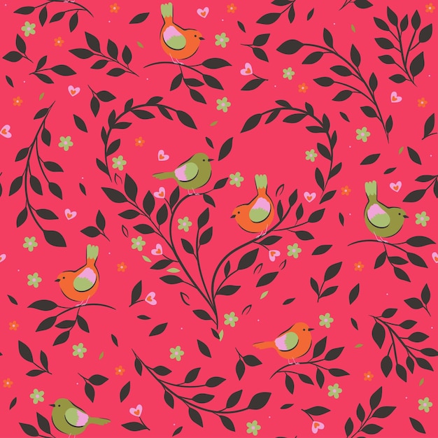 Seamless pattern with birds and twigs Vector graphics