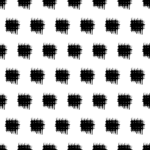 Seamless pattern with black brush stroke in square form on white background Vector illustration