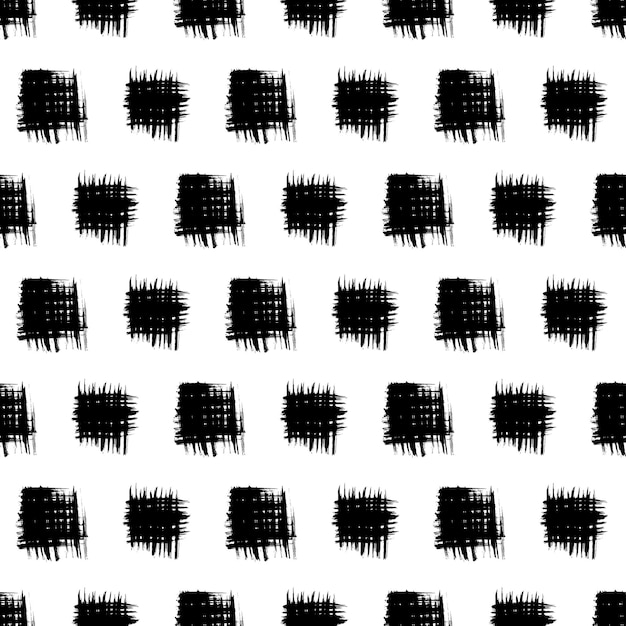 Seamless pattern with black brush stroke in square form on white background Vector illustration