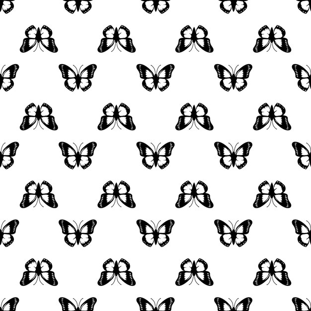 Vector seamless pattern with black butterflies on a white background