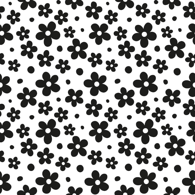 Seamless pattern with black daisies