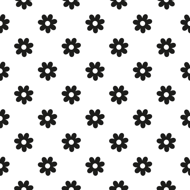 Seamless pattern with black daisies