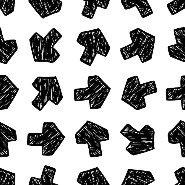 Seamless pattern with black hand drawn arrows