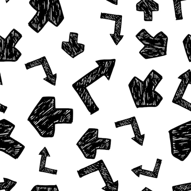 Seamless pattern with black hand drawn arrows