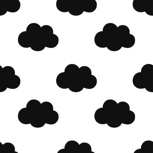 Seamless pattern with black hand drawn clouds