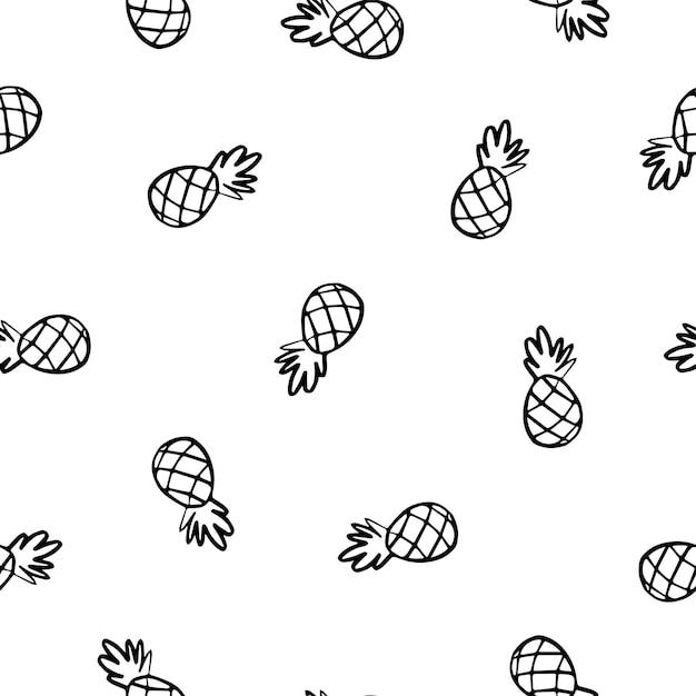 Seamless pattern with black hand drawn pineapples