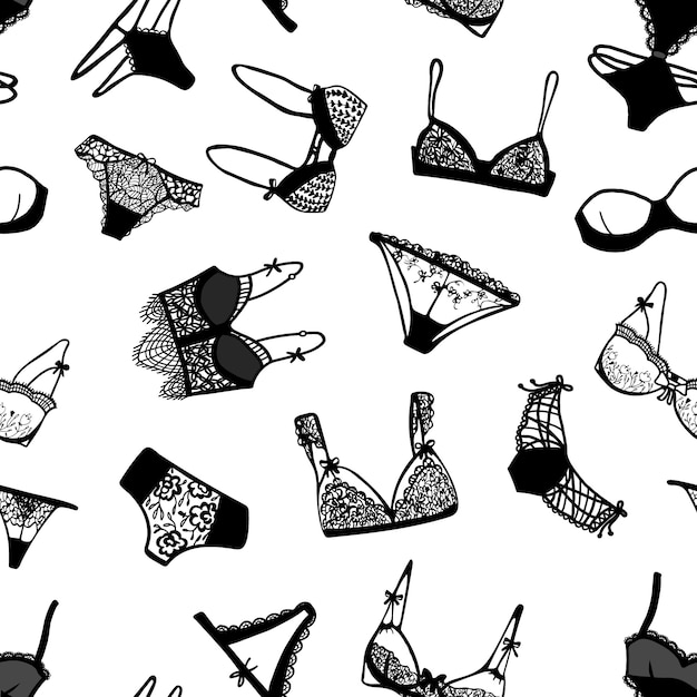 Seamless pattern with black lace lingerie.