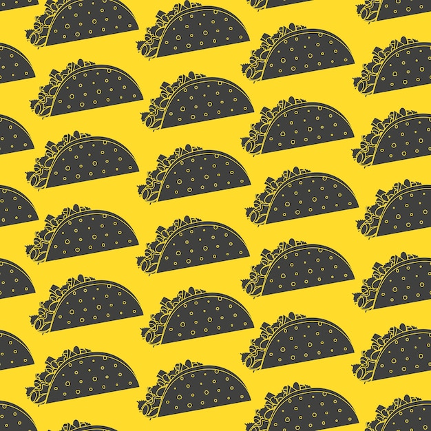 Seamless pattern with black negative space tacos on yellow background