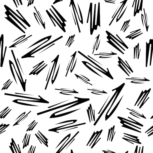 Seamless pattern with black pencil brushstrokes in abstract shapes on white background Vector illustration