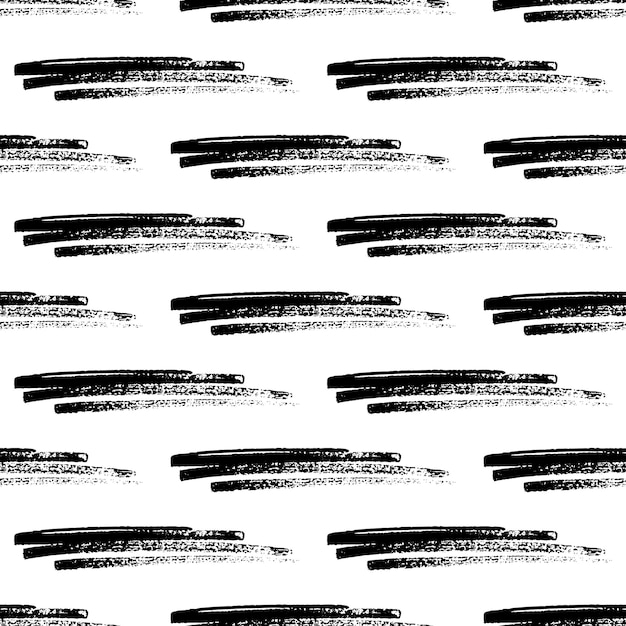 Seamless pattern with black pencil brushstrokes in abstract shapes on white background. Vector illustration