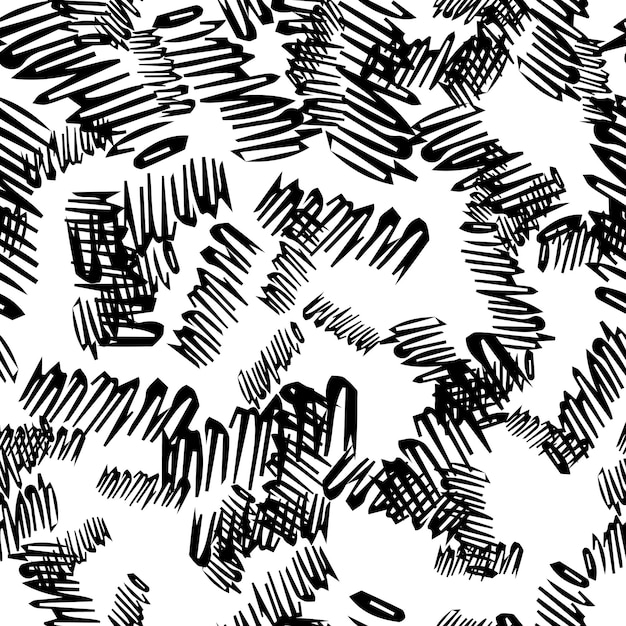 Seamless pattern with black pencil brushstrokes