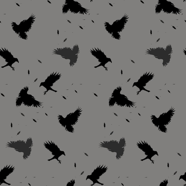 Vector seamless pattern with black ravens. seamless flat background. halloween backdrop.