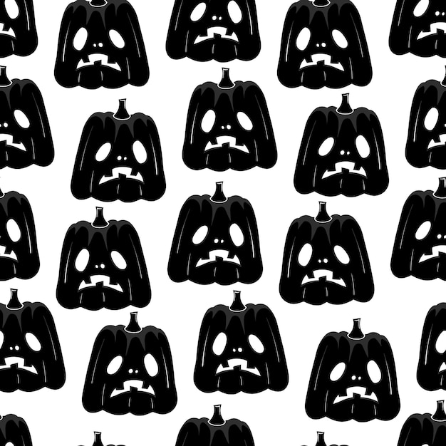 Seamless pattern with black silhouette of a pumpkin face for halloween on a white background