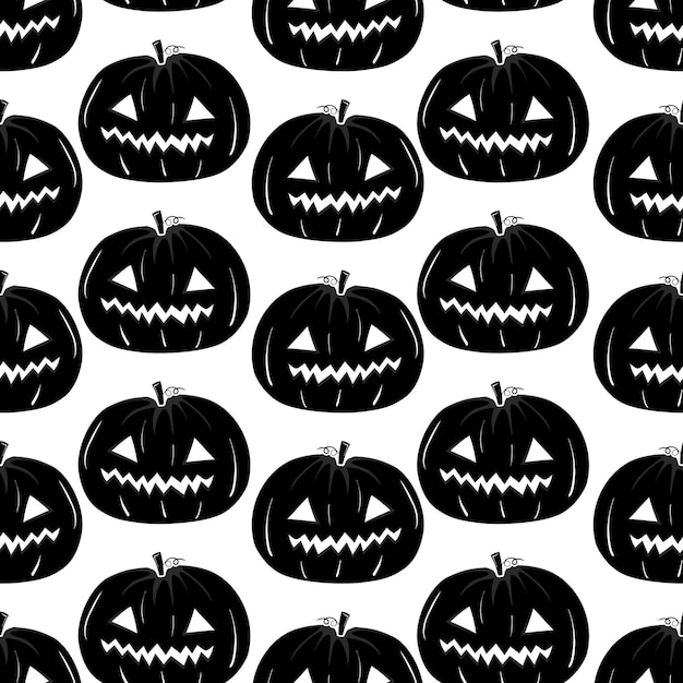 Seamless pattern with black silhouette of a pumpkin face for halloween on a white background