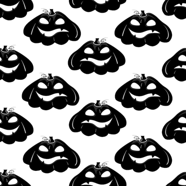 Seamless pattern with black silhouette of a pumpkin face for halloween on a white background