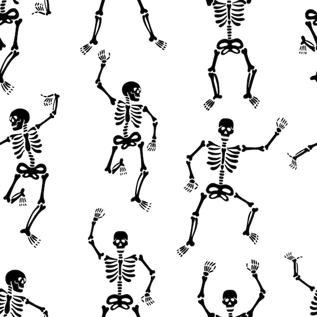 Seamless pattern with black skeletons halloween pattern