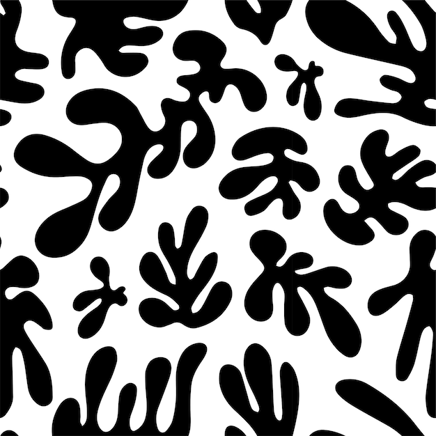 Seamless pattern with black trendy doodle abstract organic shapes