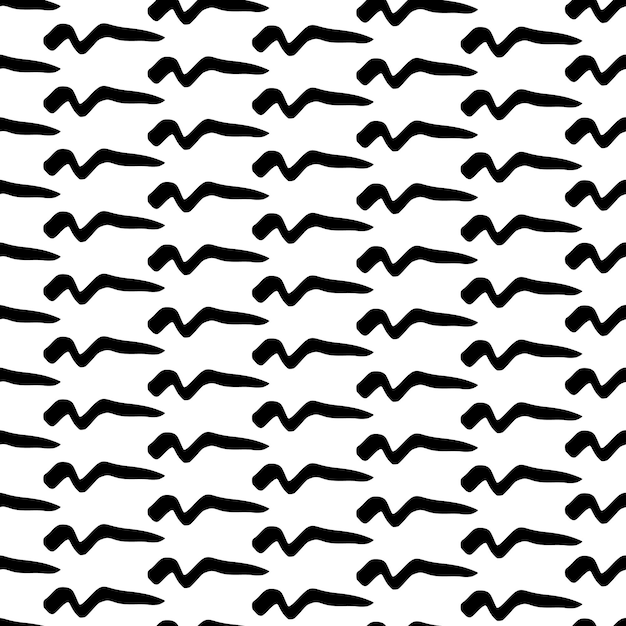 Seamless pattern with black wavy grunge brush strokes in abstract shapes on white background Vector illustration