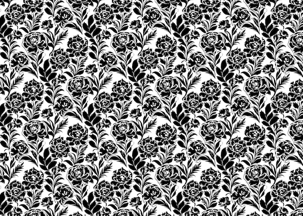 Vector seamless pattern with black and white floral ornament flowers hand drawn texture vector illustration