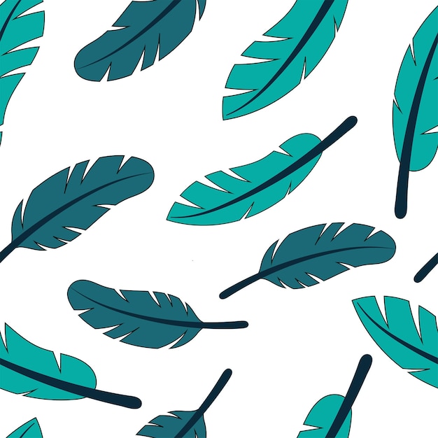 Seamless pattern with blue bird feathers. Print for textiles and packaging. Vector cartoon illustration.