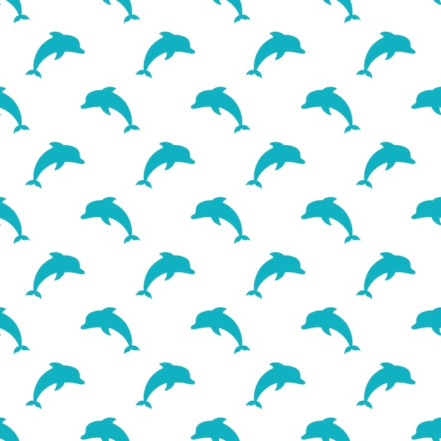 Vector seamless pattern with blue dolphin