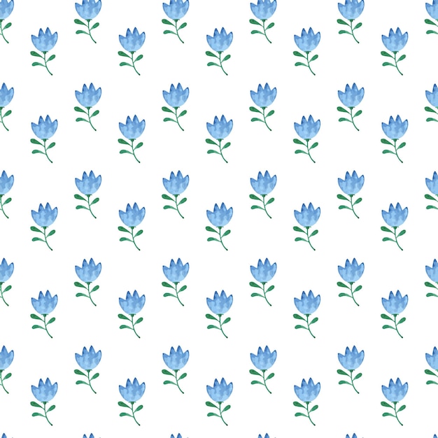 Seamless pattern with blue flowers on a white background For textile Isolated