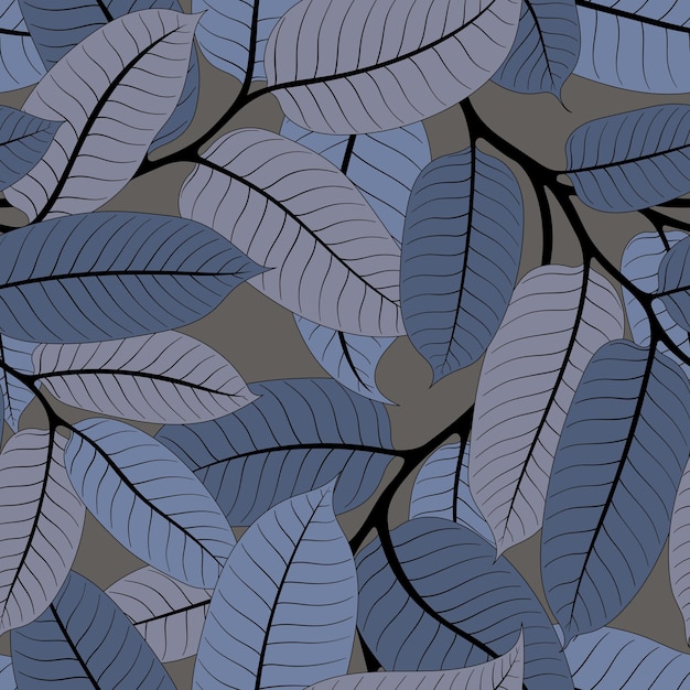 SEAMLESS PATTERN WITH BLUE AND GRAY VIROLA BRANCHES ON A GRAY BACKGROUND IN VECTOR