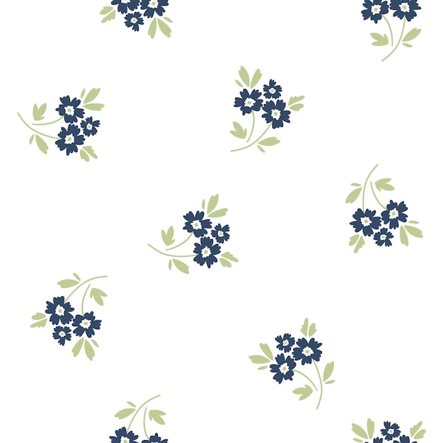 Seamless pattern with blue and green flowers