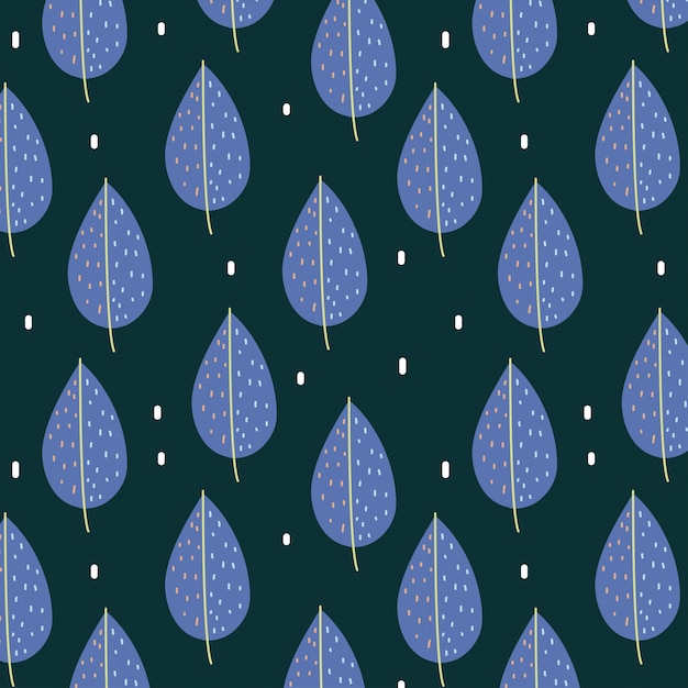 Seamless pattern with blue leaves of autumn