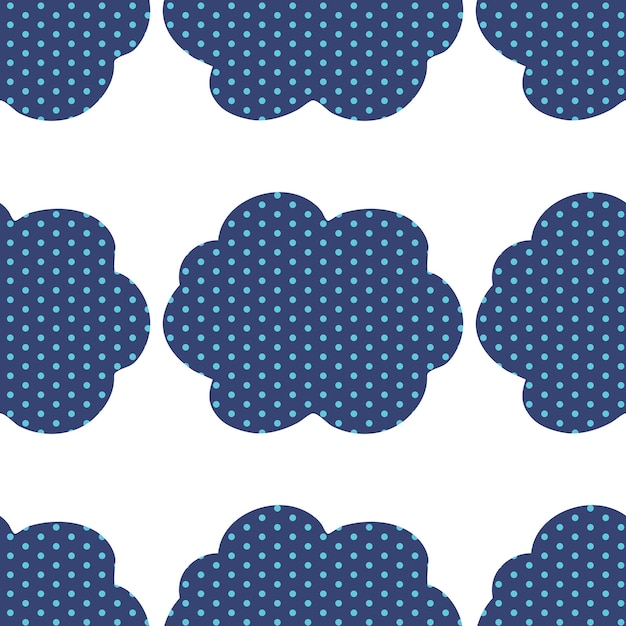 Seamless pattern with blue pop art clouds on the white background