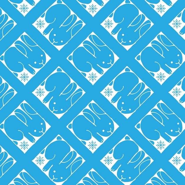 Seamless pattern with blue rabbit Festive background Nice animal Vector flat illustration