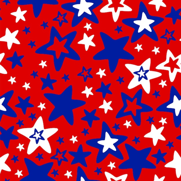 Seamless pattern with blue and white stars on red vector